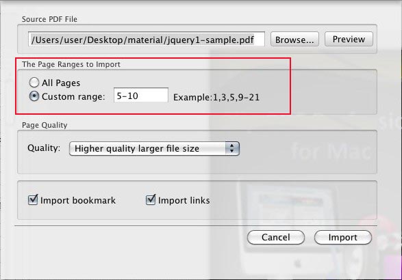 select page range in pdf to convert to flip book on mac